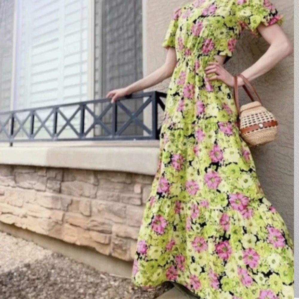 Wayf Green and Pink Sleeveless Maxi Sundress